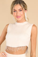 2 Real Things Taupe Fringe Crop Top at reddress.com