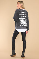 Back view of this sweatshirt that features text that says 