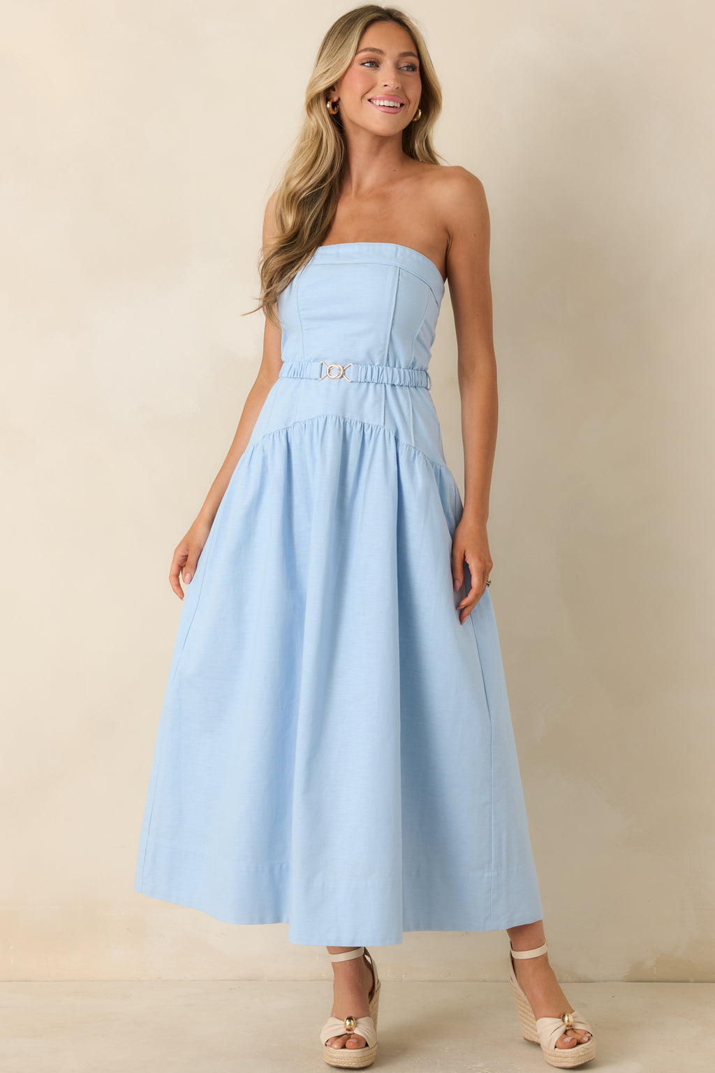 drop waist midi dress Women's MINKPINK Ines Baby Blue Belt Detail | Color: Light Blue | Size: M 100% Cotton Western Fashion Ct103-2xl Pirate Size:0P 260 Sample Sale - Spring 2026