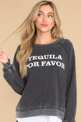 Front view of this sweatshirt that features text across the bust that says 
