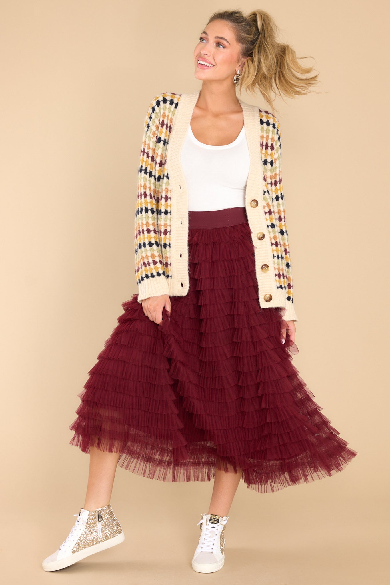 6 Good Luck Charm Burgundy Skirt at reddress.com