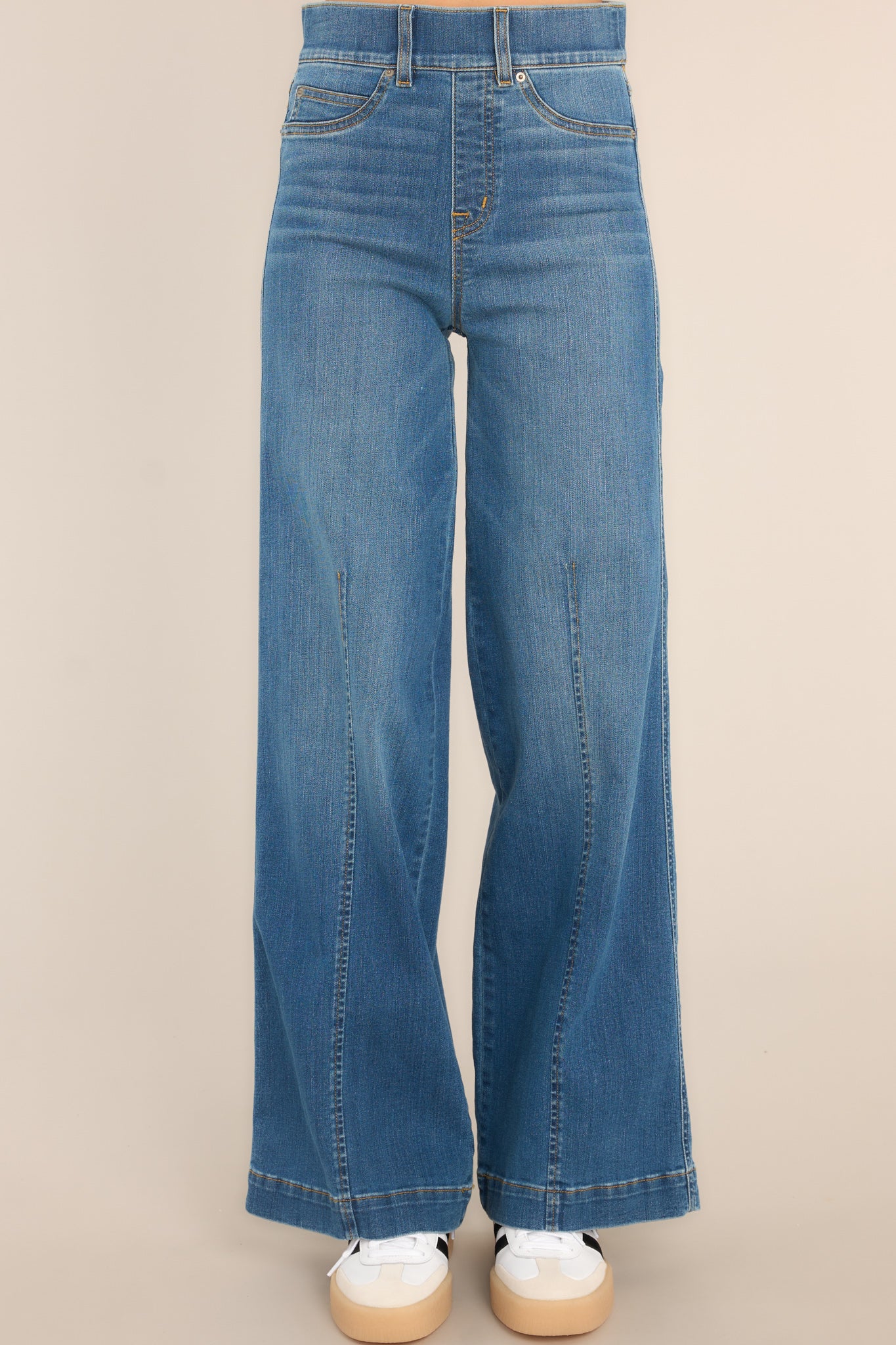 Spanx Seamed Front Wide Leg Jeans In Vintage Indigo
