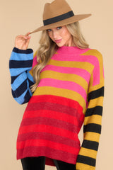 Give It Up Red Multi Stripe Sweater