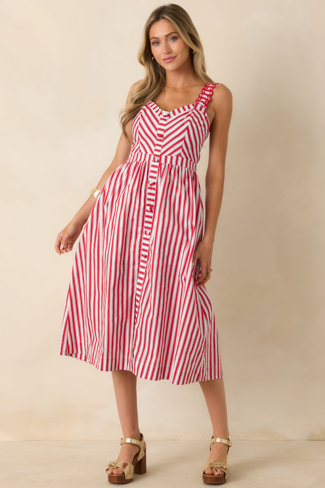Baby, You're a Firework Red Multi Stripe Cotton Midi Dress