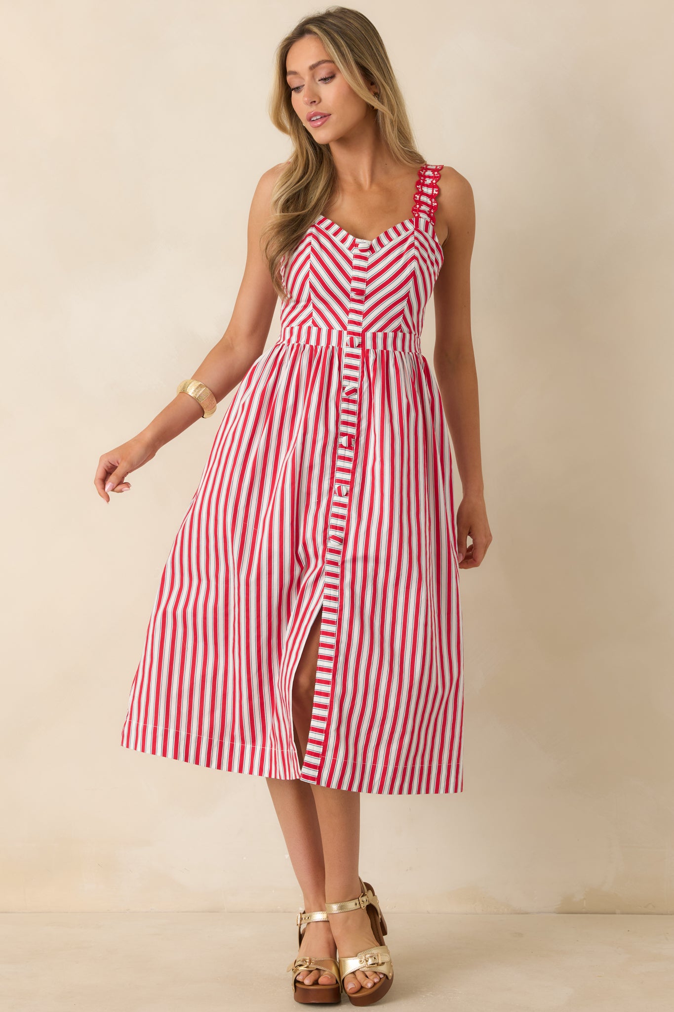 Baby, You're a Firework Red Multi Stripe Cotton Midi Dress