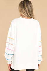 Fearless Intuition White Multi Stripe Sweatshirt