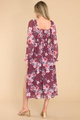 6 What A Sweetheart Burgundy Floral Print Midi Dress at reddress.com