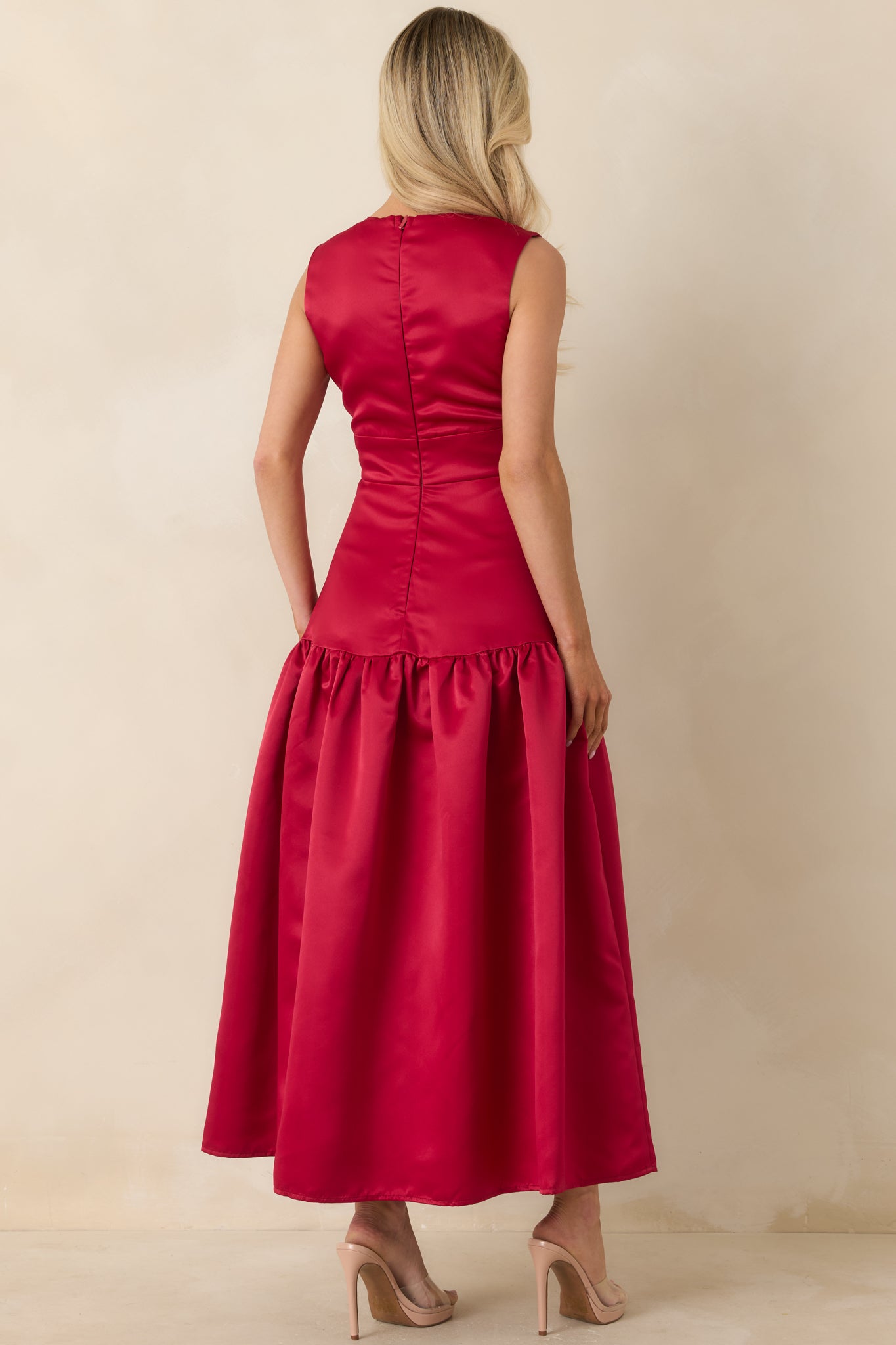 Women's Never Out Of Reach Wine Red Satin Sleeveless Drop Waist Maxi Dress | Size: S | Red Dress Women's Never Out Of Reach Wine Red Satin Sleeveless Drop Waist Maxi Dress | Size: S | Red Dress