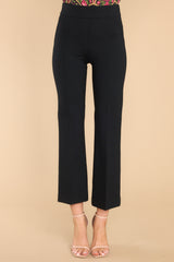 Front view of these pants that feature a pull-on design that hits the hipline and non functional pockets.