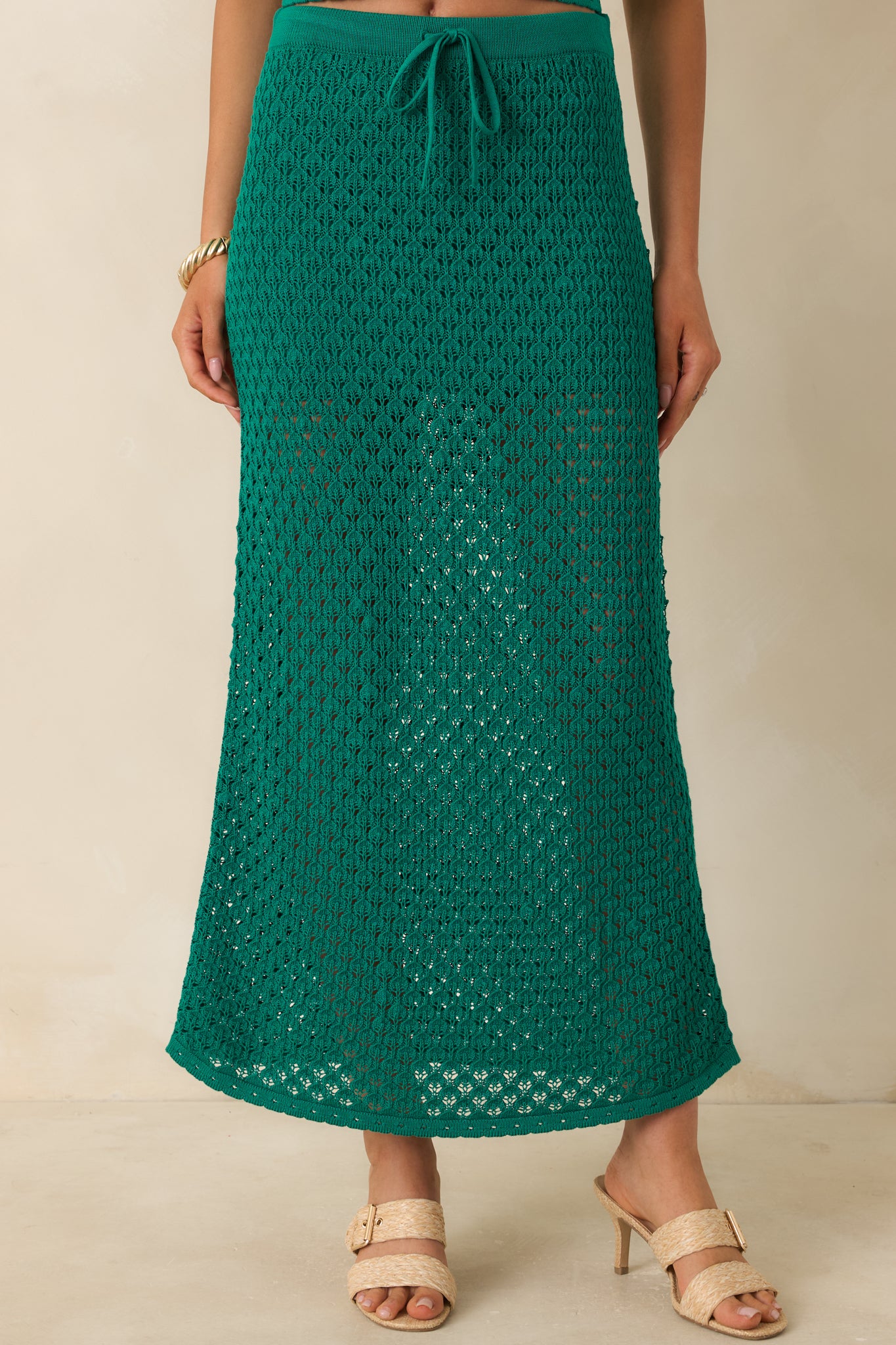 Z Supply Windswept Rainforest Green Crochet Maxi Skirt | Red Dress