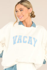 Front view of this sweatshirt that features a ribbed crew neckline, dropped shoulders, terry cloth wording, and a ribbed hemline.