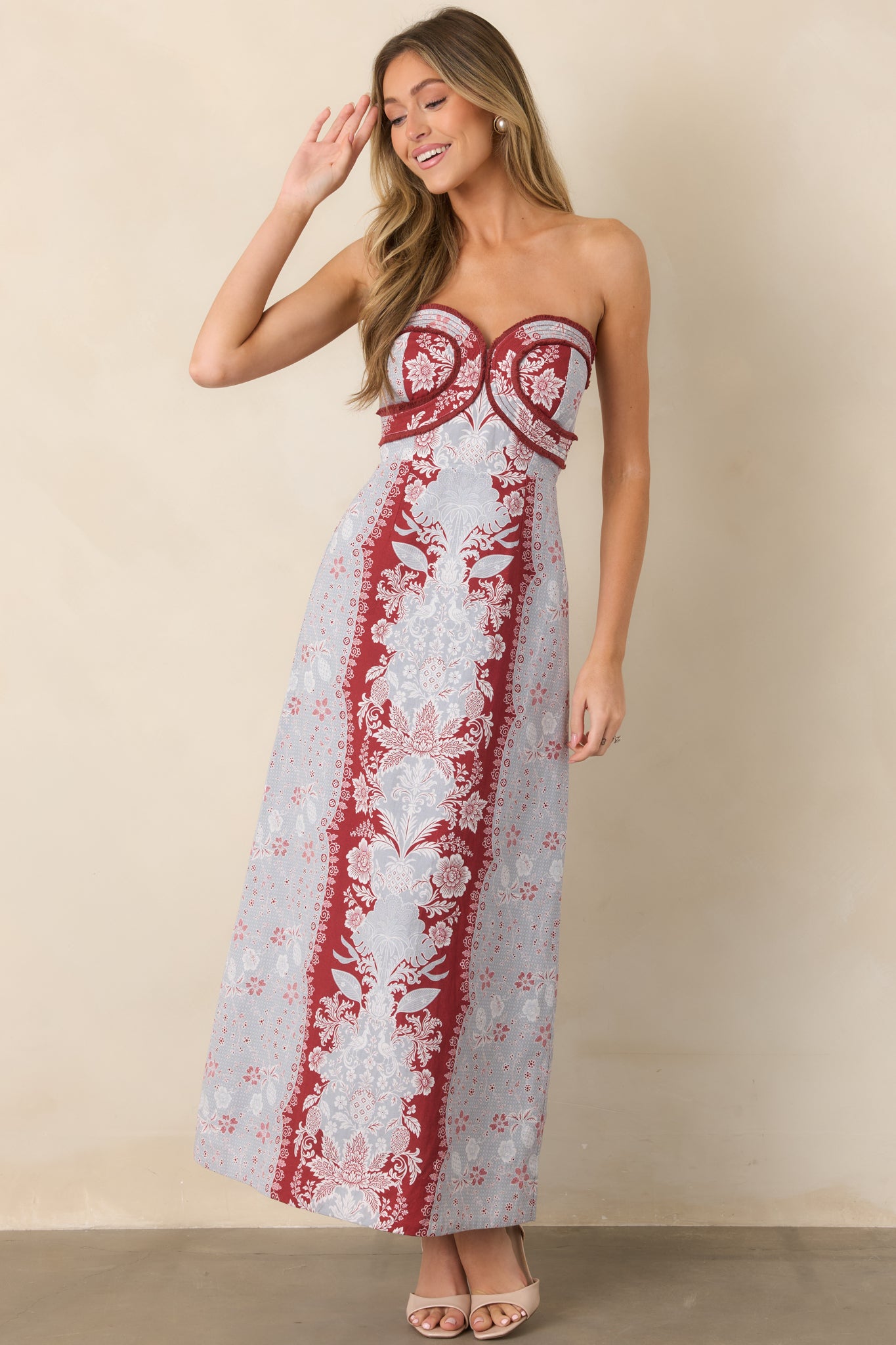 Anna Cate Hayden Frost Floral Strapless Midi Dress