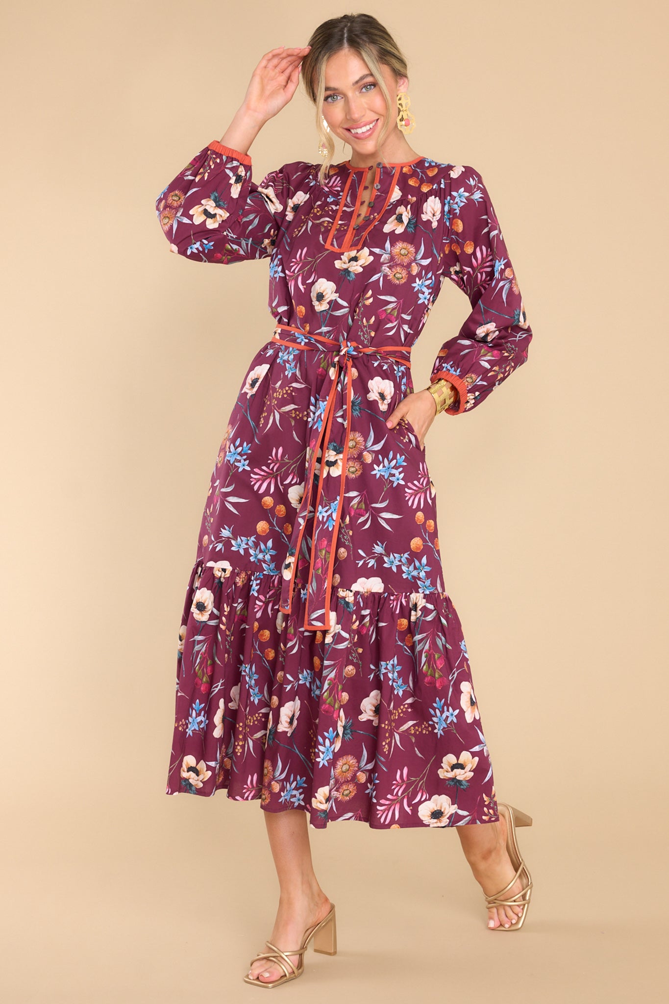 Maeve Anemone Raspberry Midi Dress