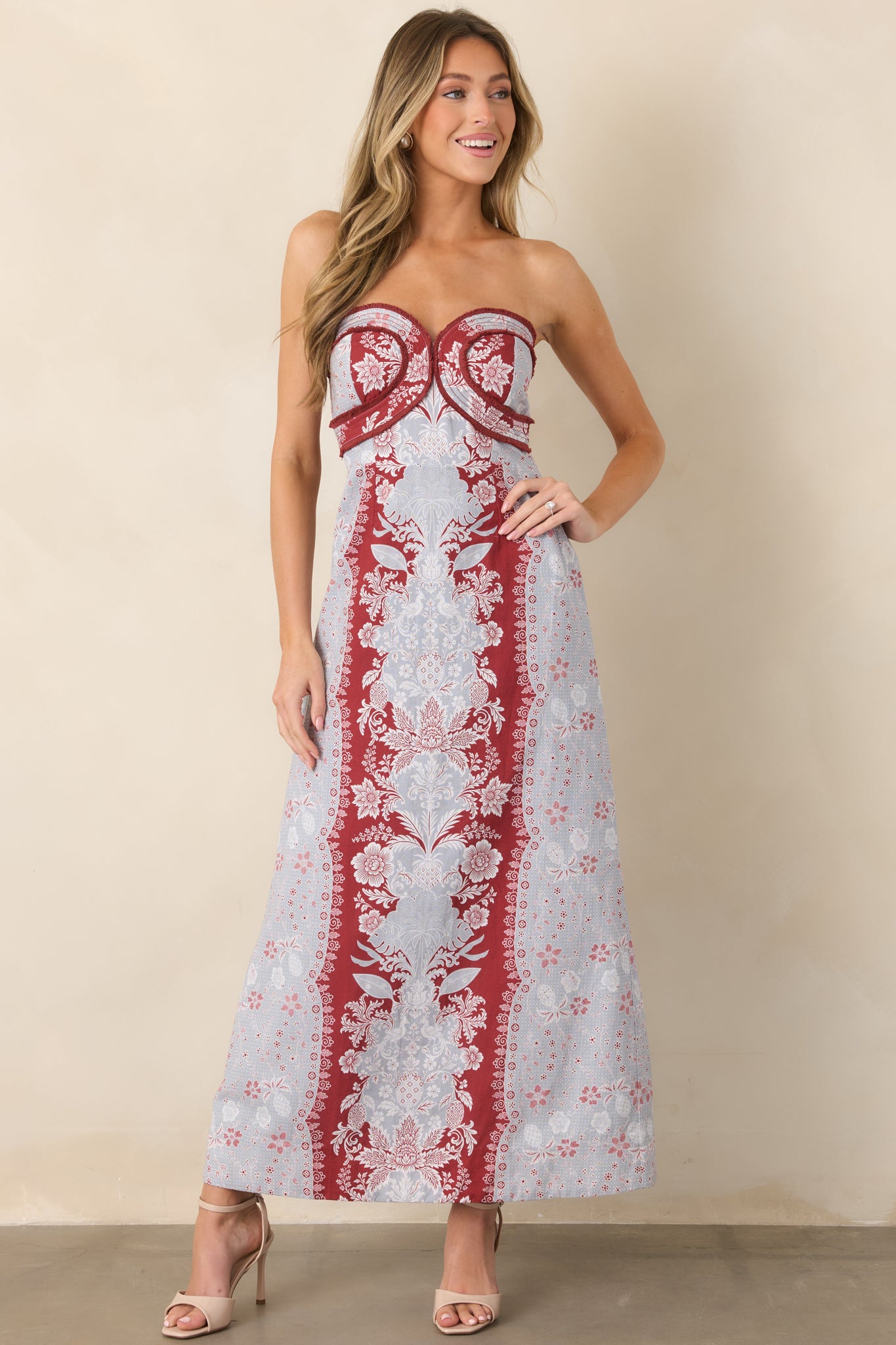 Anna Cate Hayden Frost Floral Strapless Midi Dress