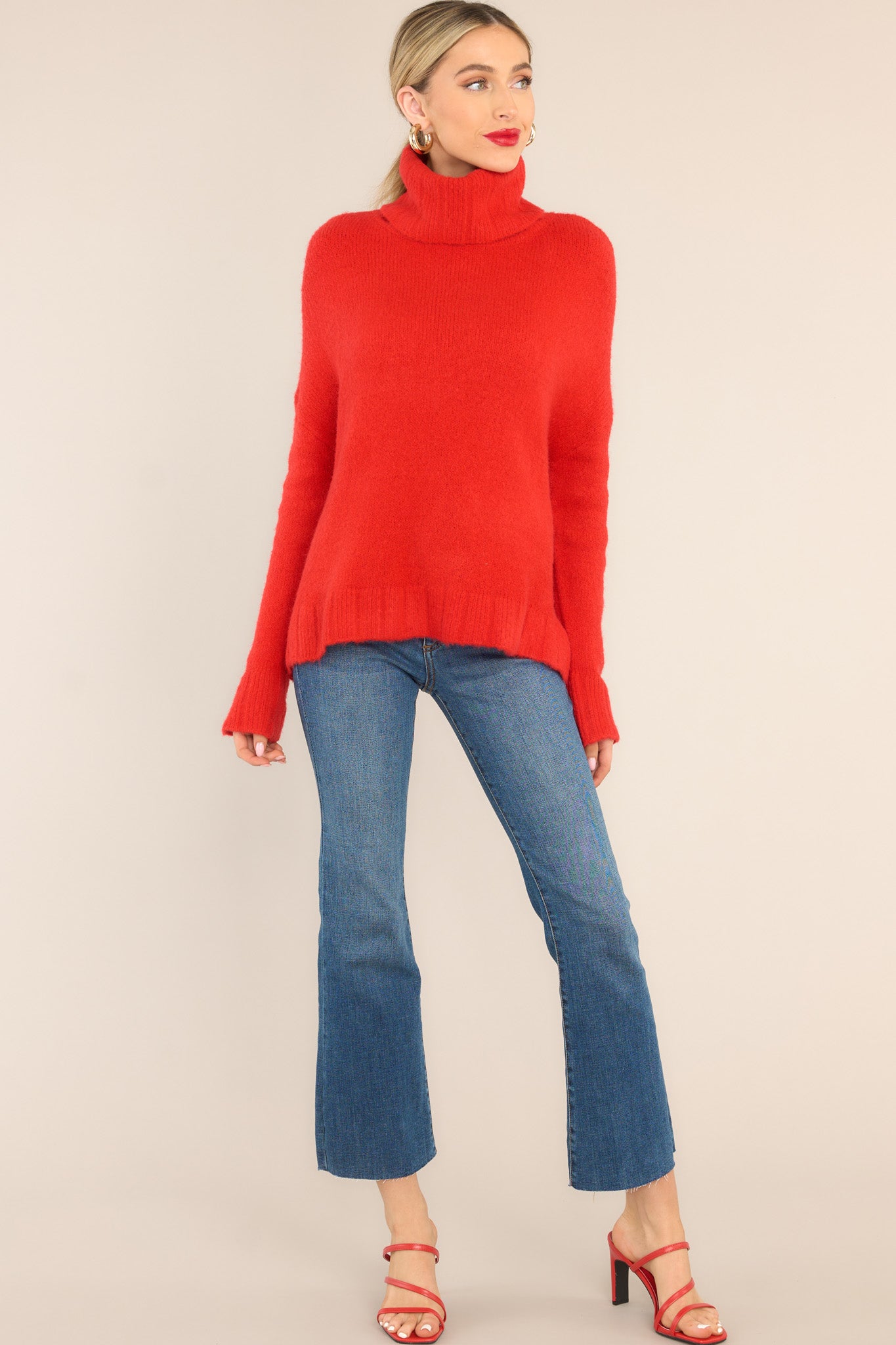 Beautiful Red Turtle Neck Sweater - All Tops