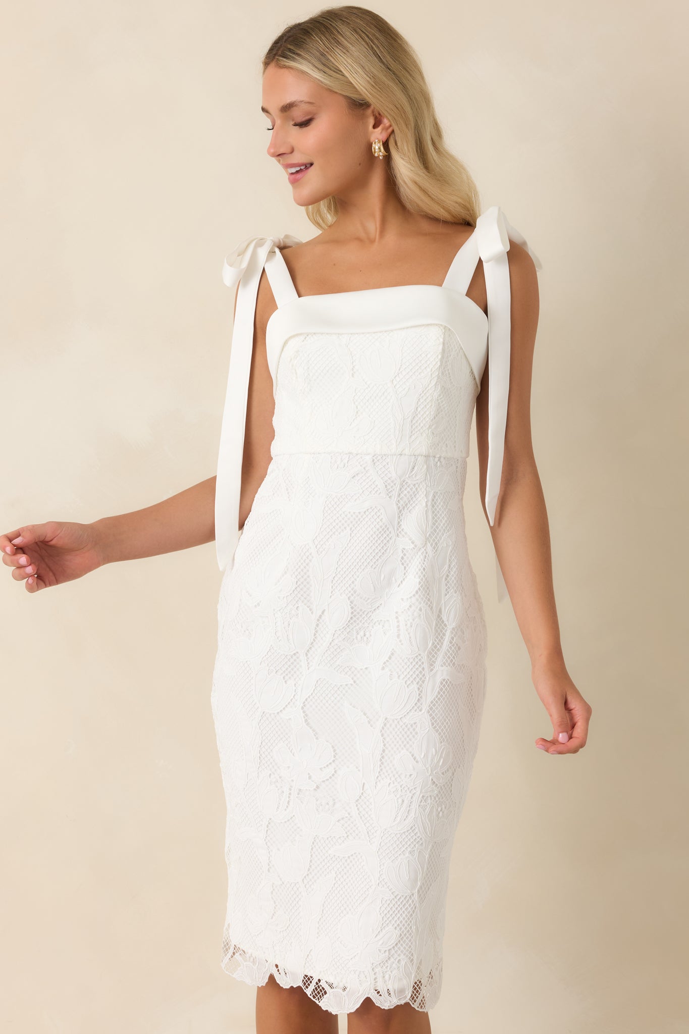 Red Dress | Ivory Lace Tie Strap Midi Dress - Event Dresses Red Dress | Ivory Lace Tie Strap Midi Dress - Event Dresses