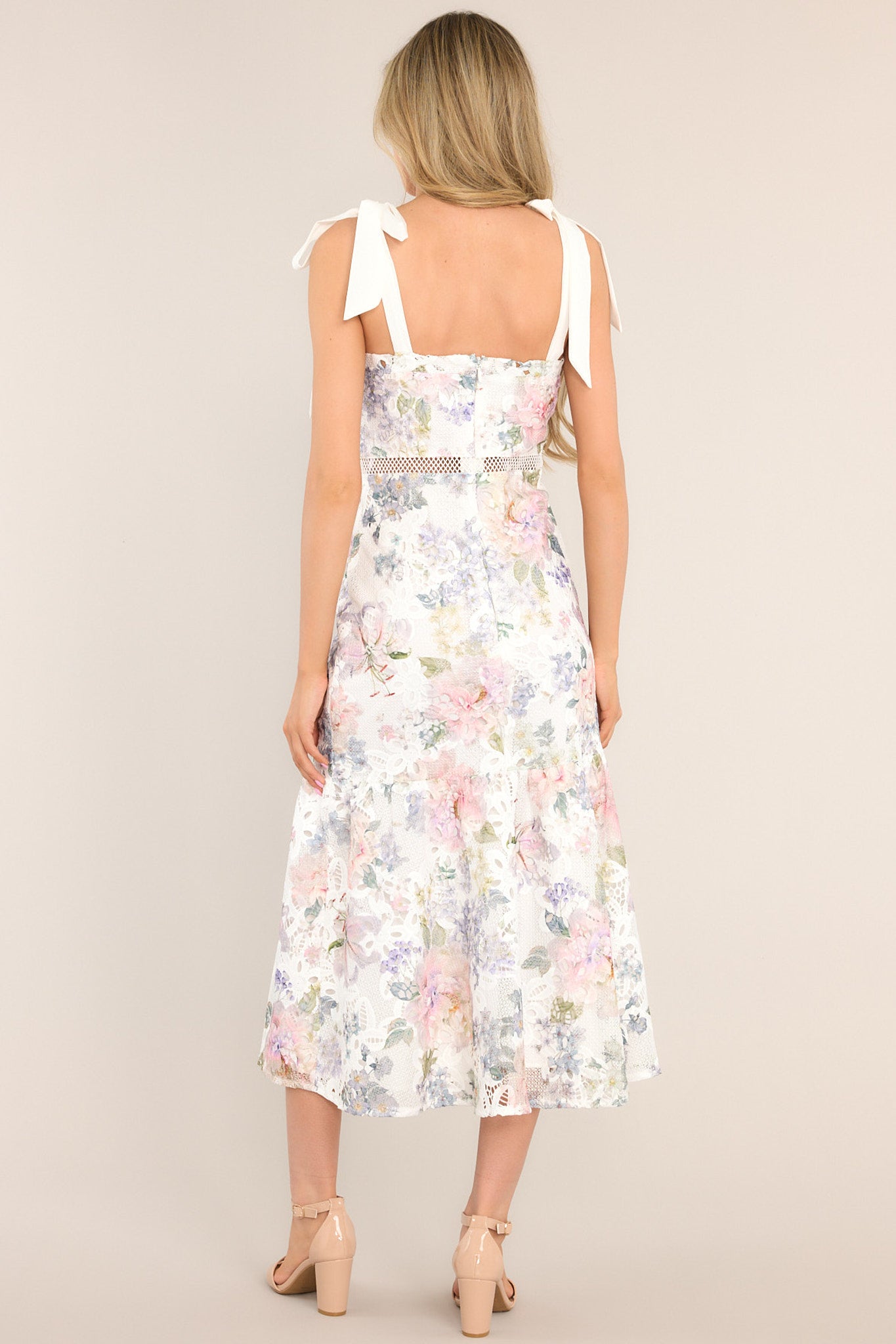 Simply Be Ivory Floral Shirred Long Sleeve Tiered Midi Dress 22, 24, 28, 30, 32