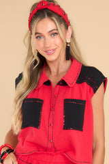 5 Red & Black Gauze Top at reddress.com
