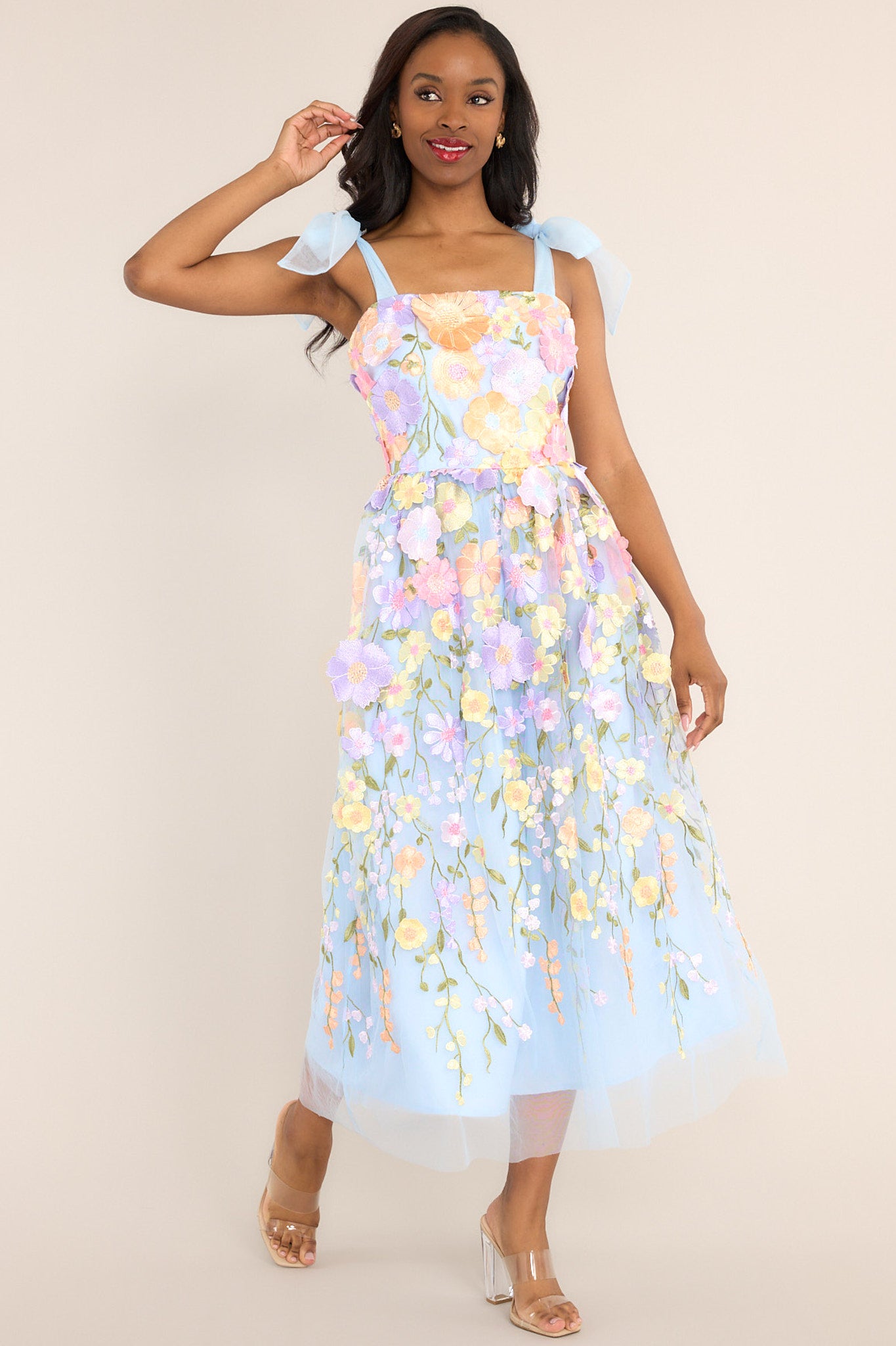 Light Blue Floral Embroidered Maxi Dress