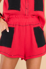 1 Red & Black Gauze Shorts at reddress.com