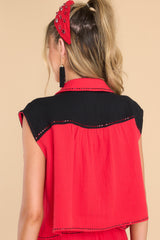 6 Red & Black Gauze Top at reddress.com