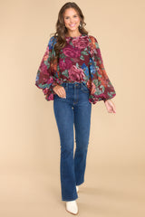 3 Cure Your Heart Berry Floral Print Top at reddress.com