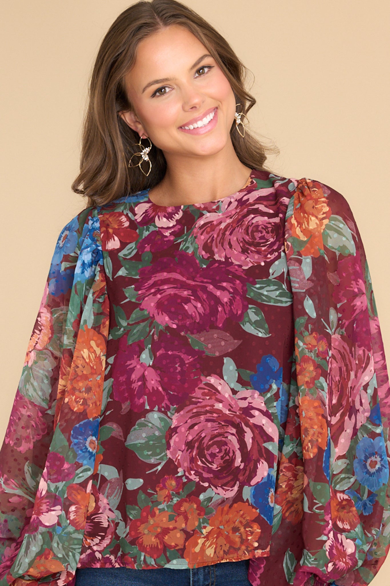 1 Cure Your Heart Berry Floral Print Top at reddress.com