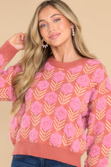 Used To You Dark Coral Floral Print Sweater