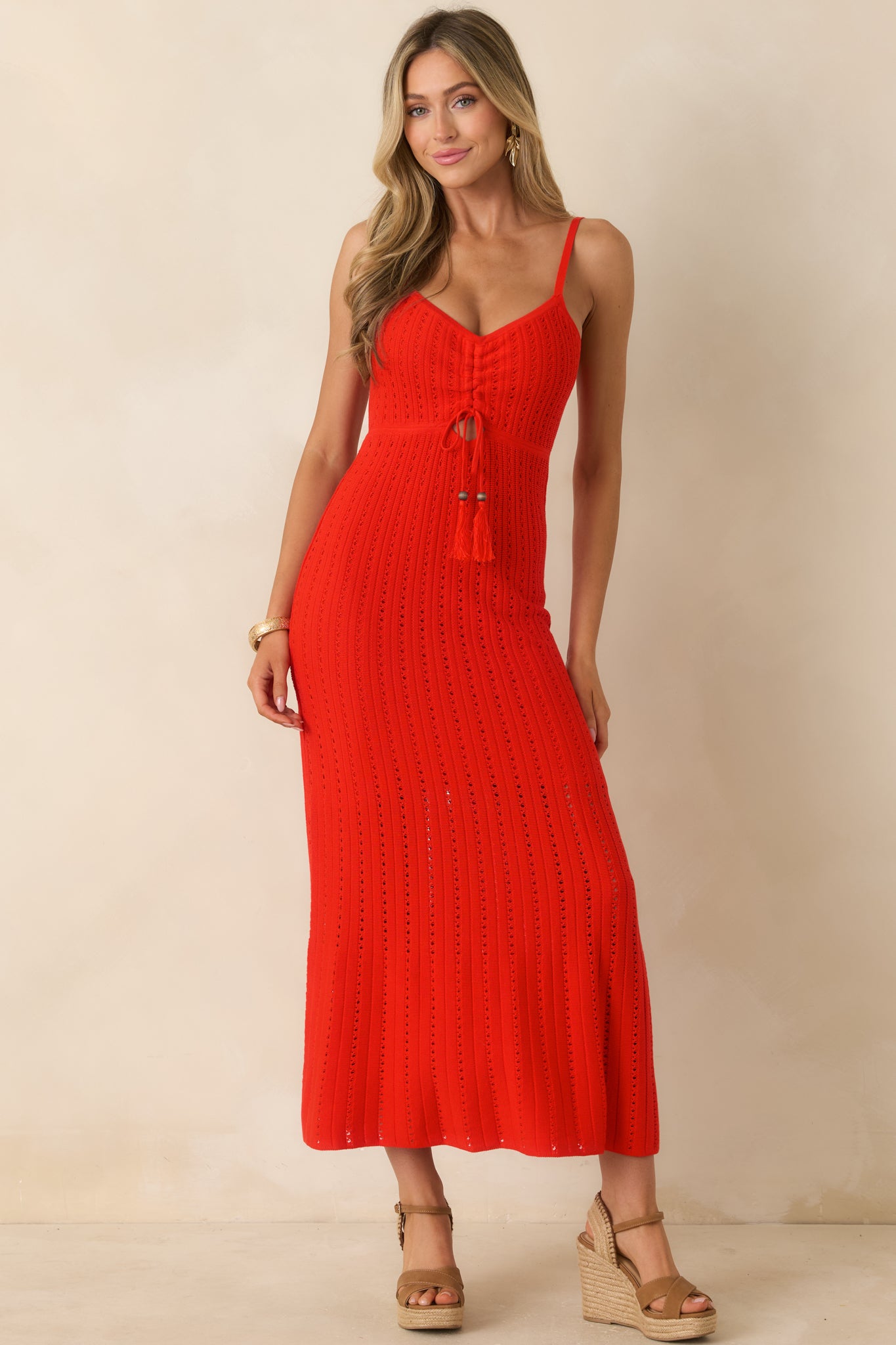 BONBONERO × NATAL DESIGN Dress code Z Supply Sundra Poppy Red Crochet Maxi Dress | Red Dress
