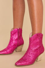 1 Harlow Hot Pink Rhinestone Western Ankle Boots at reddress.com