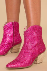 2 Harlow Hot Pink Rhinestone Western Ankle Boots at reddress.com