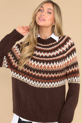 Front view of this sweater that features a crew neckline.