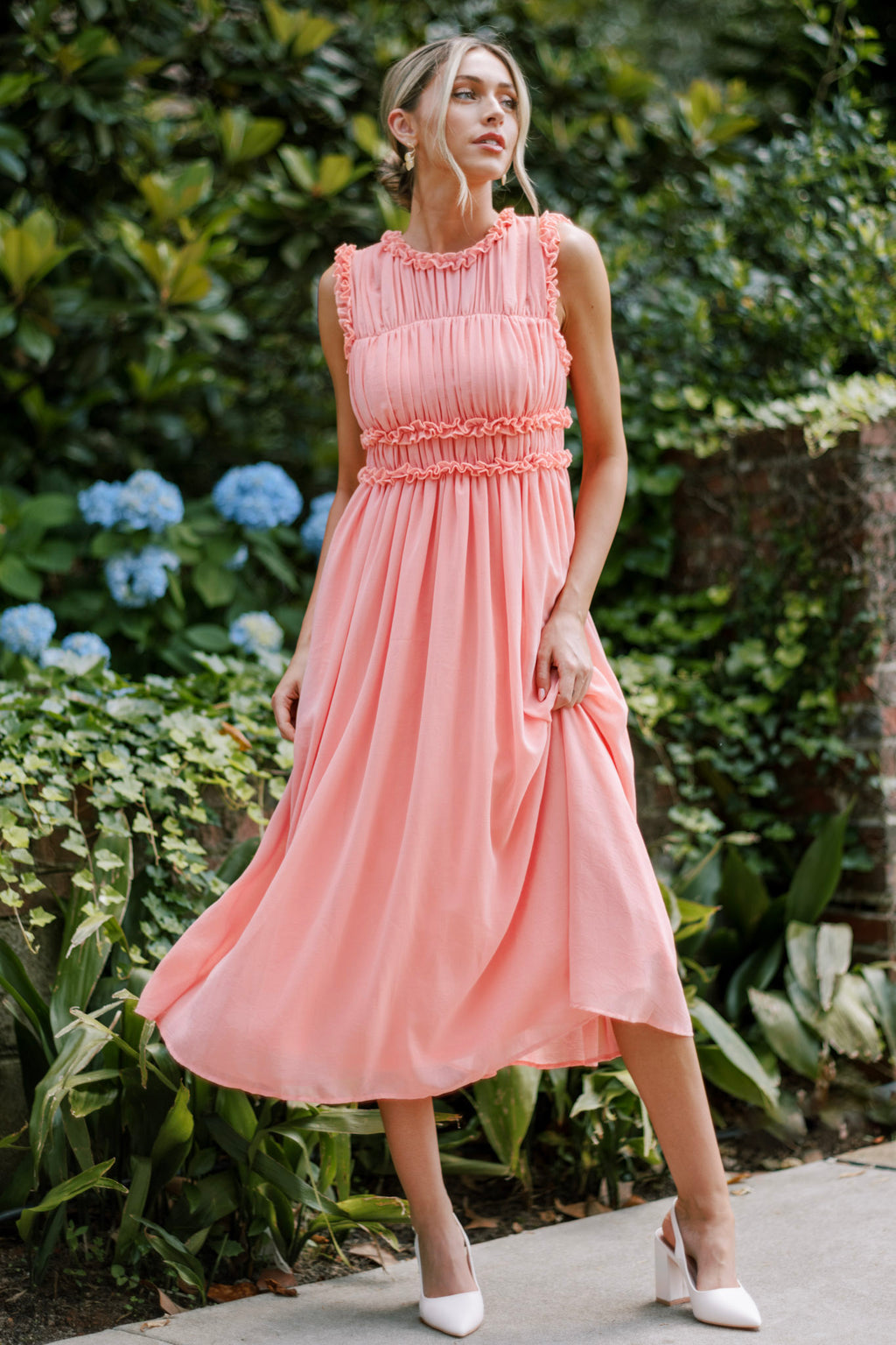 Pink Coral Sleeveless Midi Dress - All Dresses | Red Dress Pink Coral Sleeveless Midi Dress - All Dresses | Red Dress