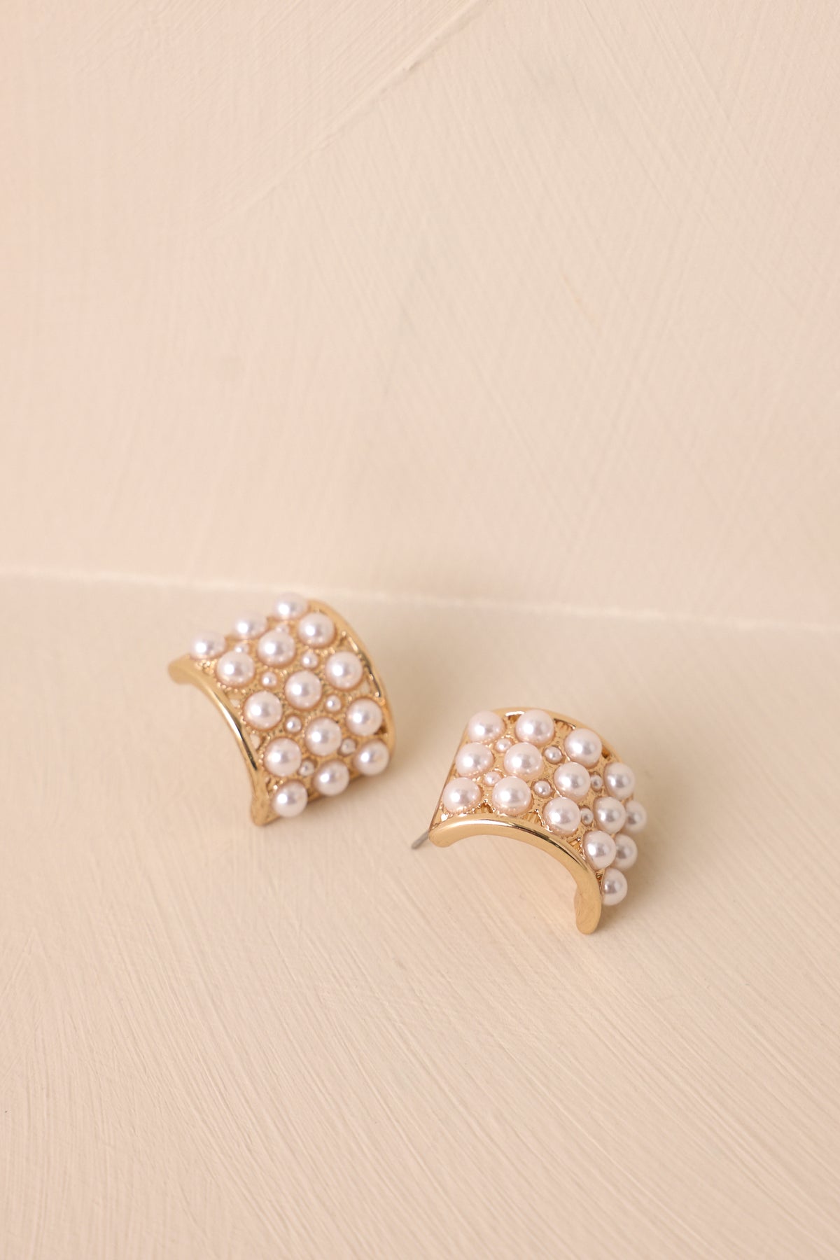 Gold & Ivory Pearl Textured Earrings - All Accessories | Red Dress