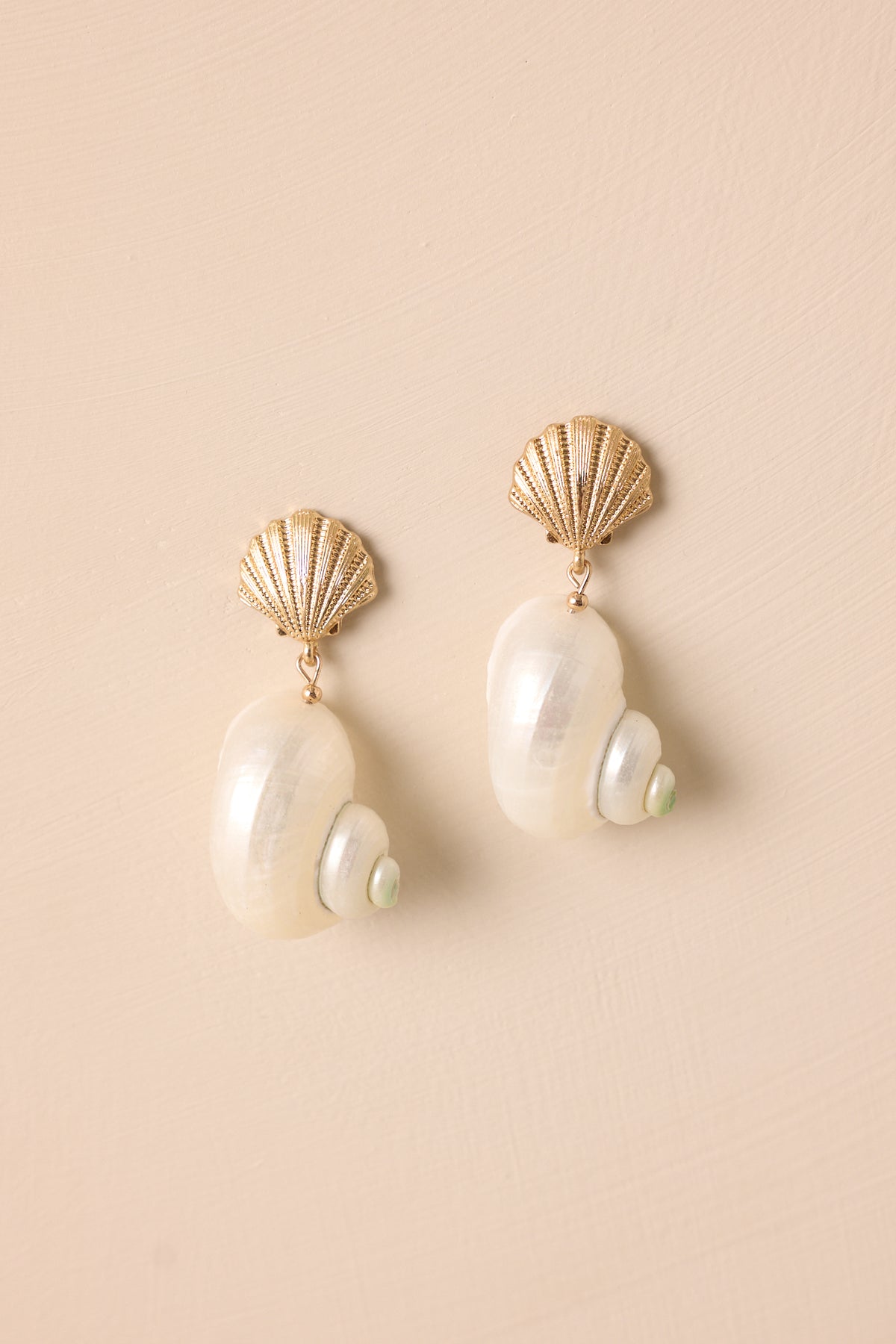 Ivory Pearl & Gold Seashell Drop Earrings - All Jewelry | Red Dress