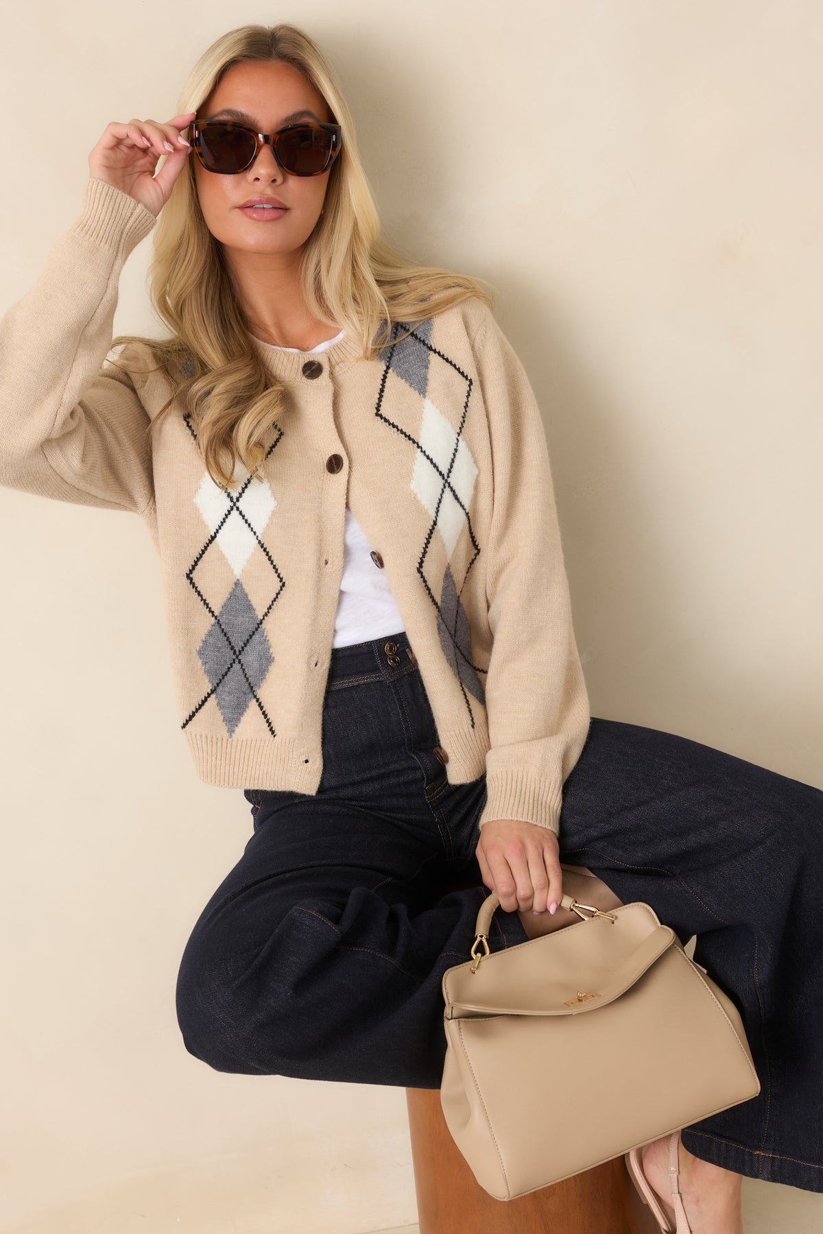 We Go Way Back Oatmeal Multi Argyle Knit Cardigan