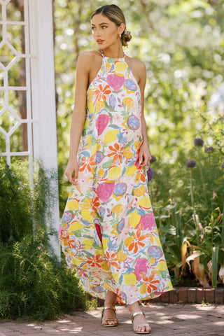 SHOP THE LOOK - Wildflower Whimsy Ivory Multi Floral Halter Maxi Dress