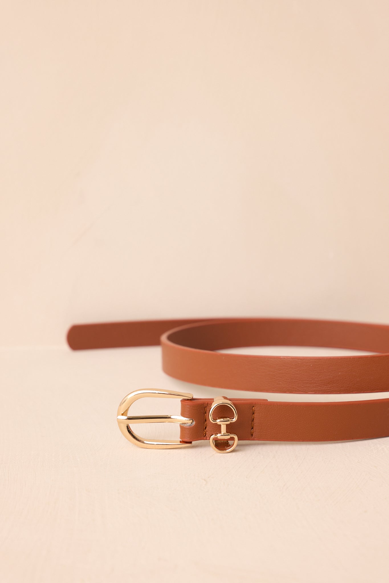 Here All Along Cognac Brown Faux Leather Horseshoe Buckle Belt
