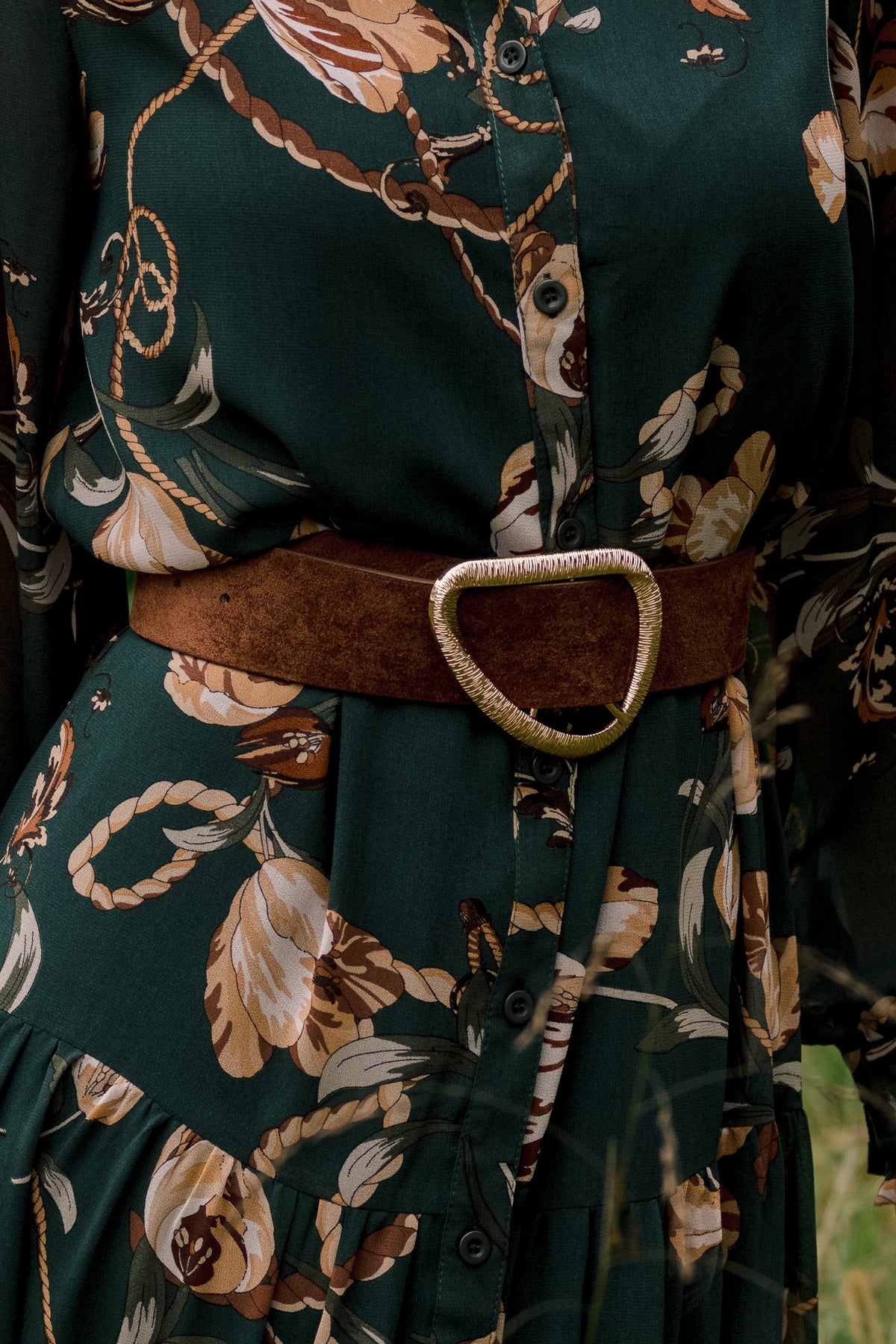 Ahead of the Curve Brown Faux Suede Sculptural Buckle Belt