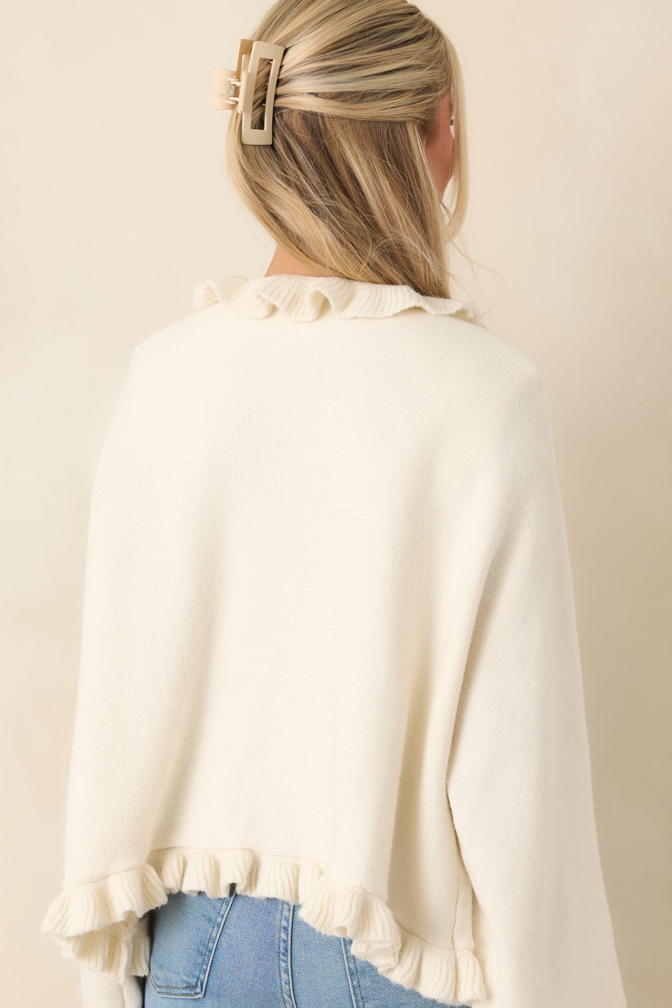 Prosperina Sabrina Ivory Ruffle Cardigan | Red Dress