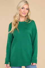 Front view of this sweater that features a soft material and a relaxed fit.