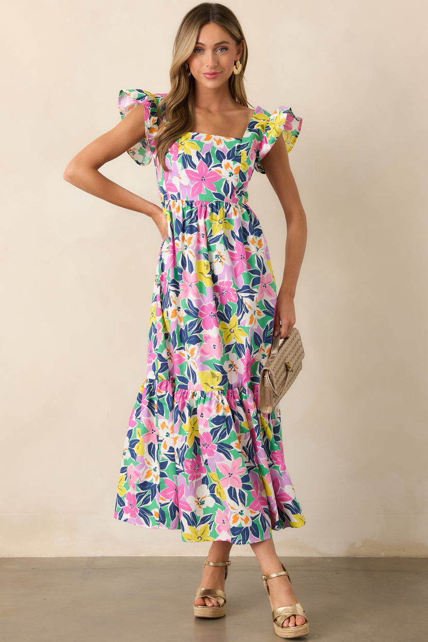 Pink Floral Flutter Sleeve Dress main image 1