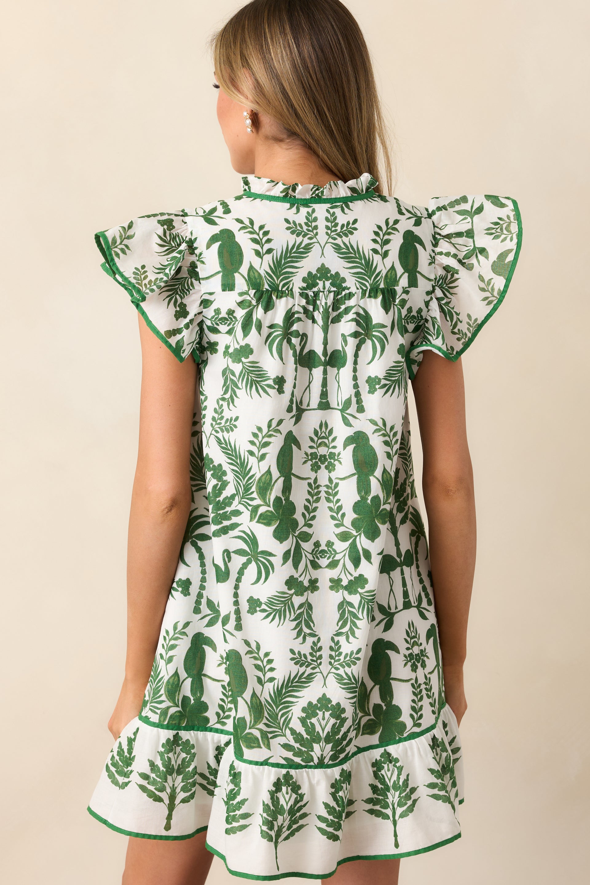Tropical Print Flutter Sleeve Contrast Trim Top main image 1
