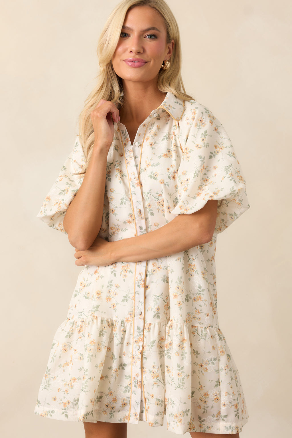 Yellow Floral Button Front Mini Dress - All Dresses | Red Dress Yellow Floral Button Front Mini Dress - All Dresses | Red Dress