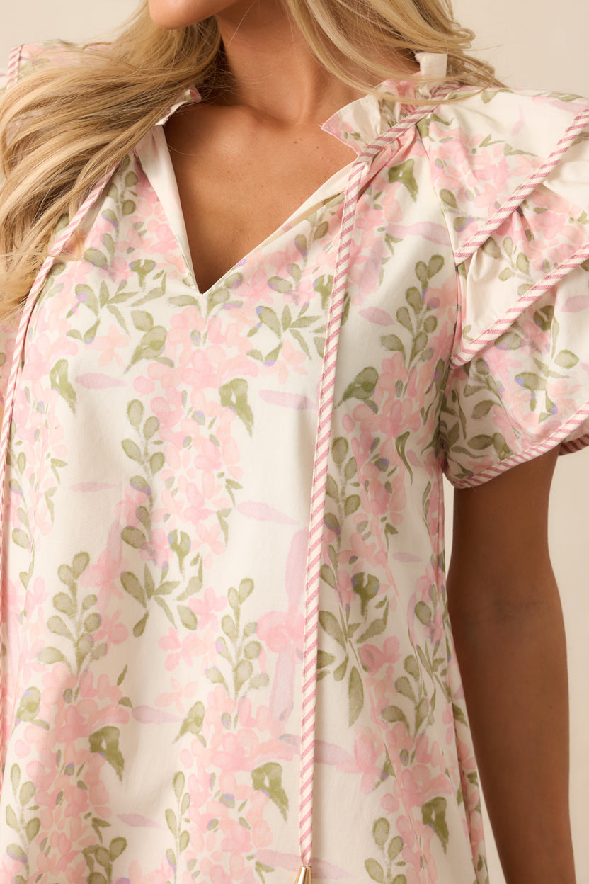 Pink Blooms Flutter Sleeve Dress main image 1