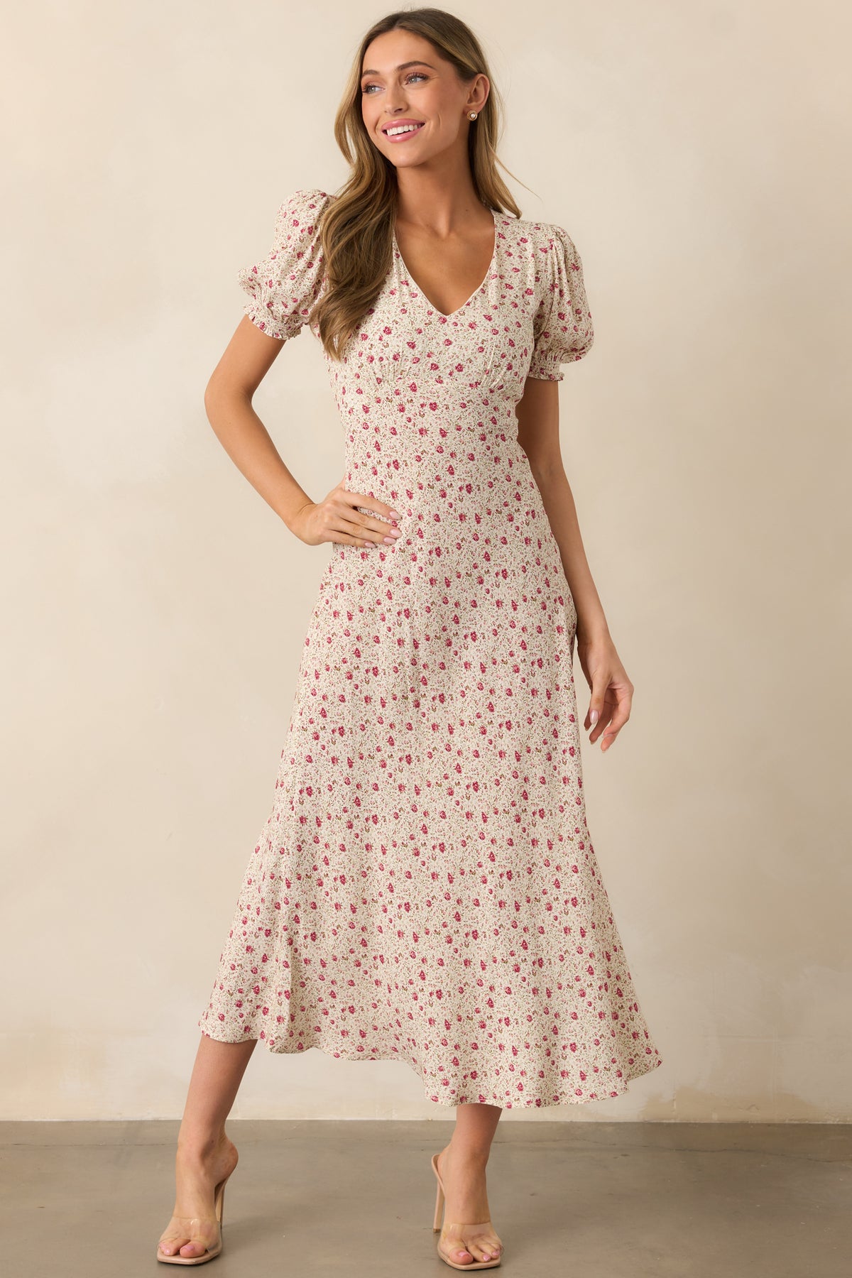 Jolie Short Sleeve Midi Dress Dusty Pink