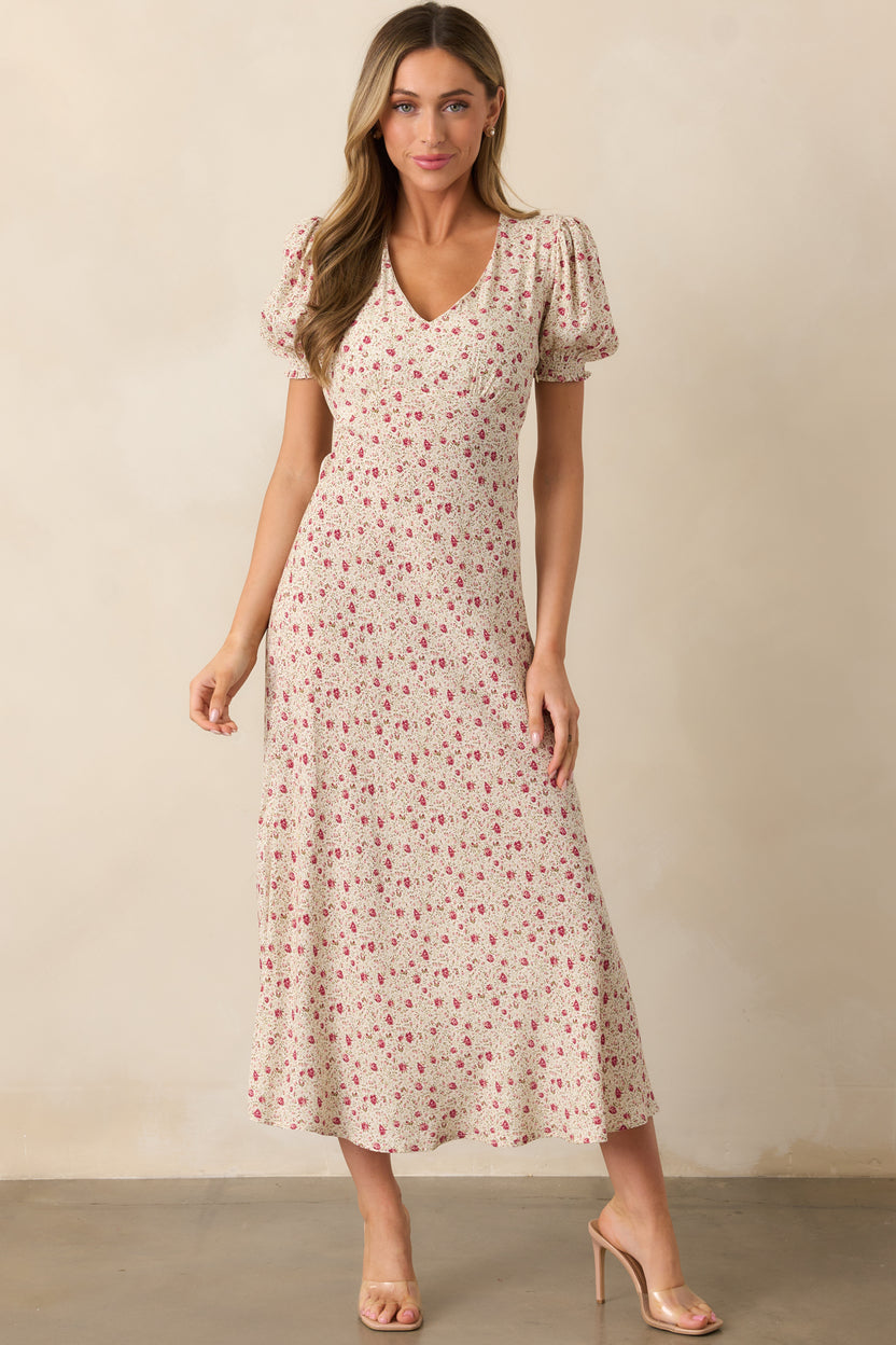 Dusty Pink Floral Short Sleeve Dress - Maxi Dresses | Red Dress