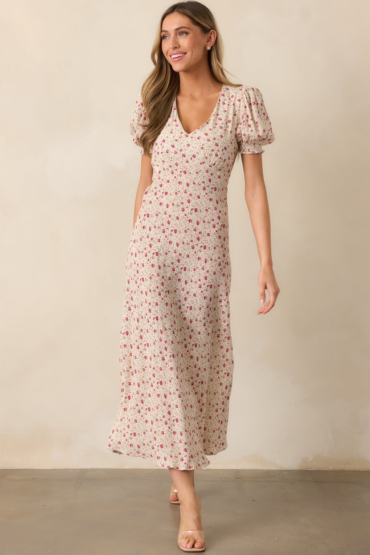 Dusty Pink Floral Short Sleeve Dress - Maxi Dresses | Red Dress