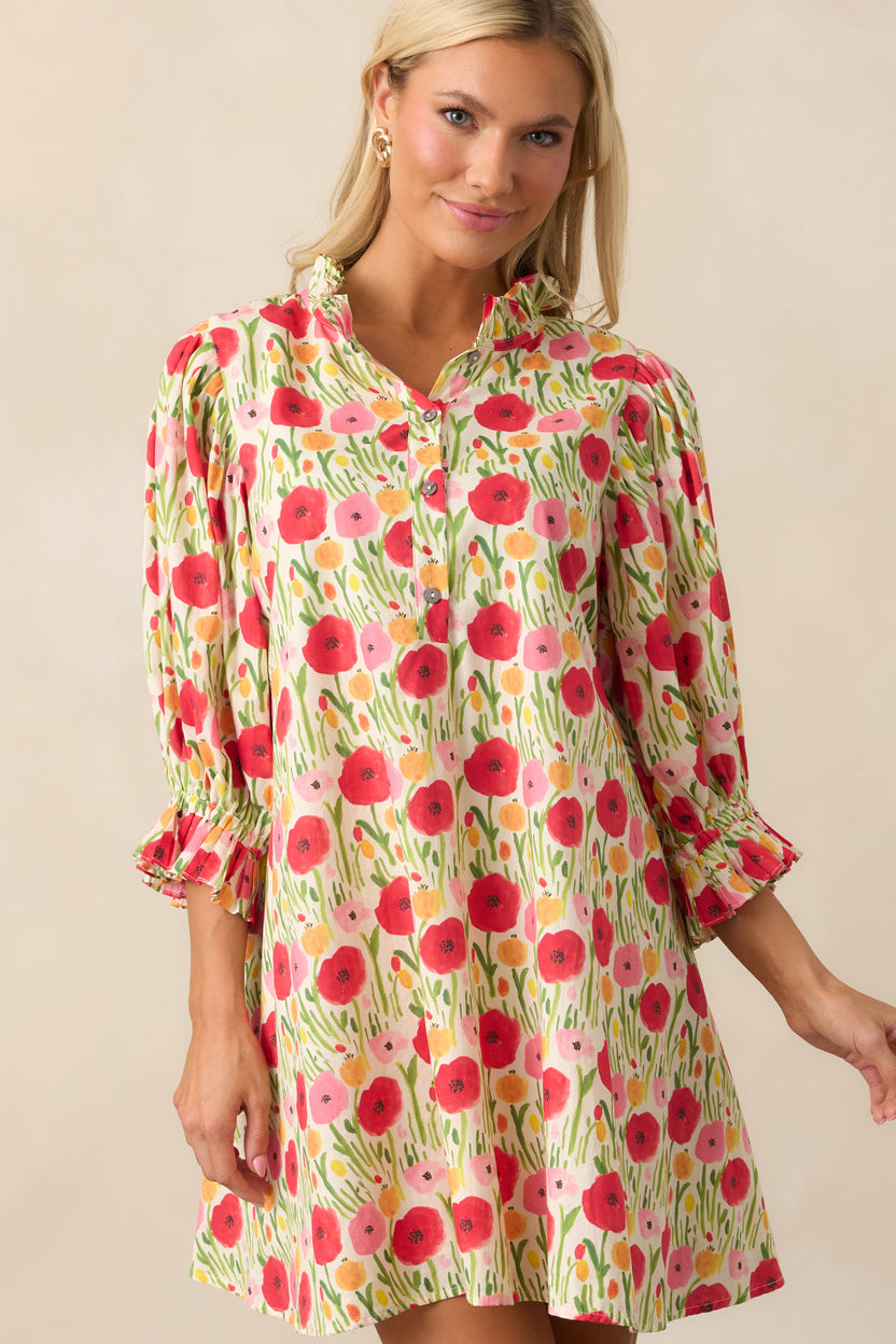 Floral Cream/Red Floral Mini Dress main image 0