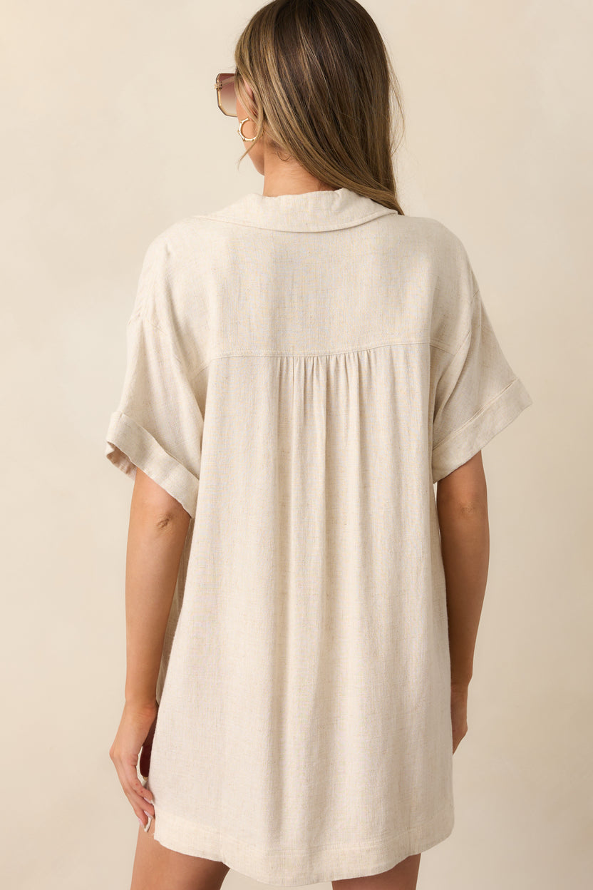 Beige Sleeveless Shirt Dress